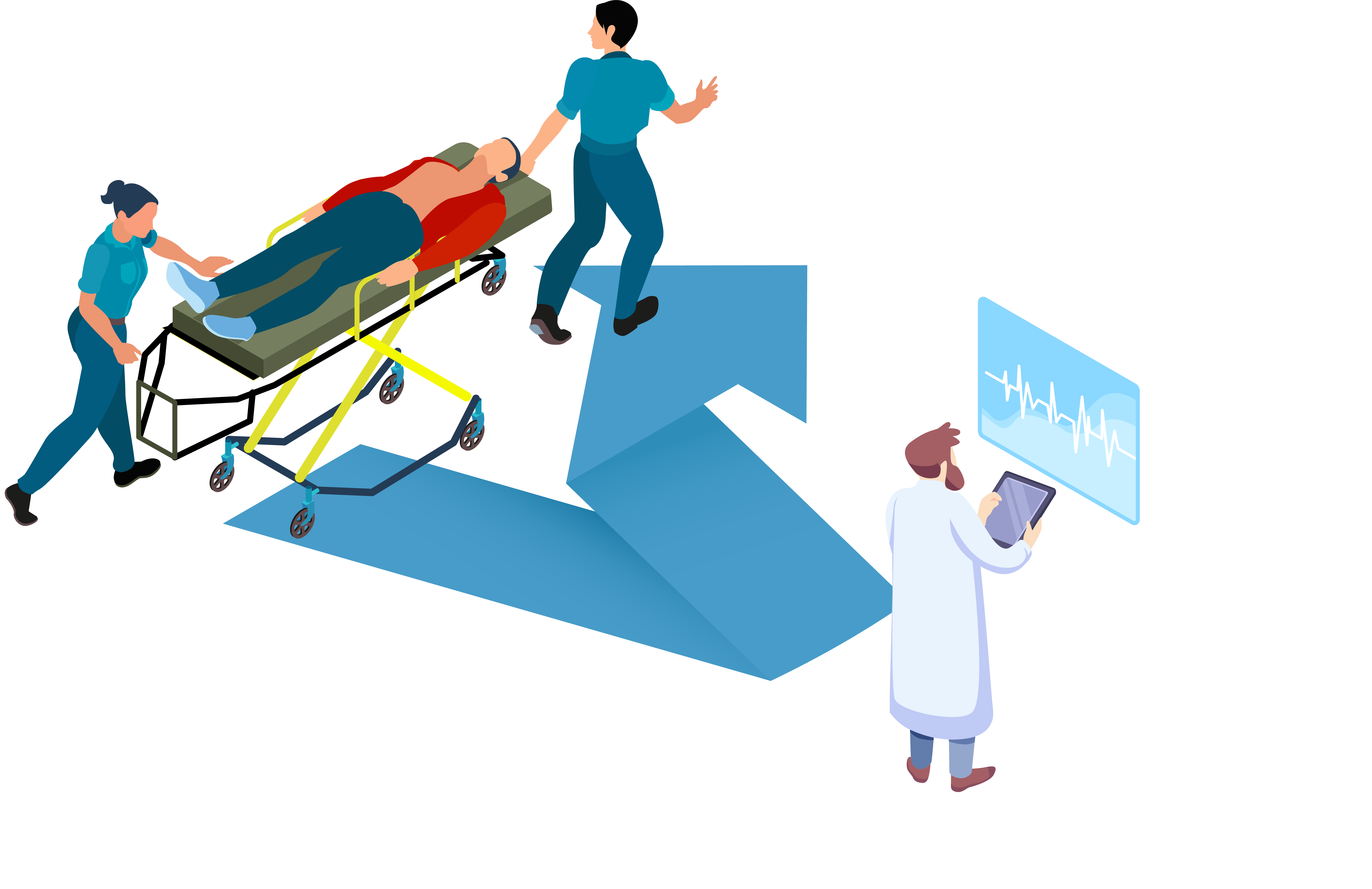 MediVue An illustration of doctors working around the MediVue Logo